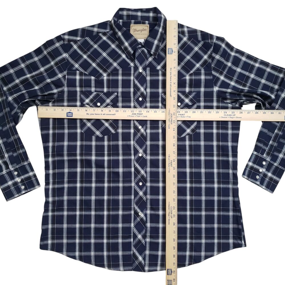 Wrangler Western Pearl Snap Shirt Mens XL Blue Plaid Long Sleeve Cowboy Outdoor - Picture 9 of 13